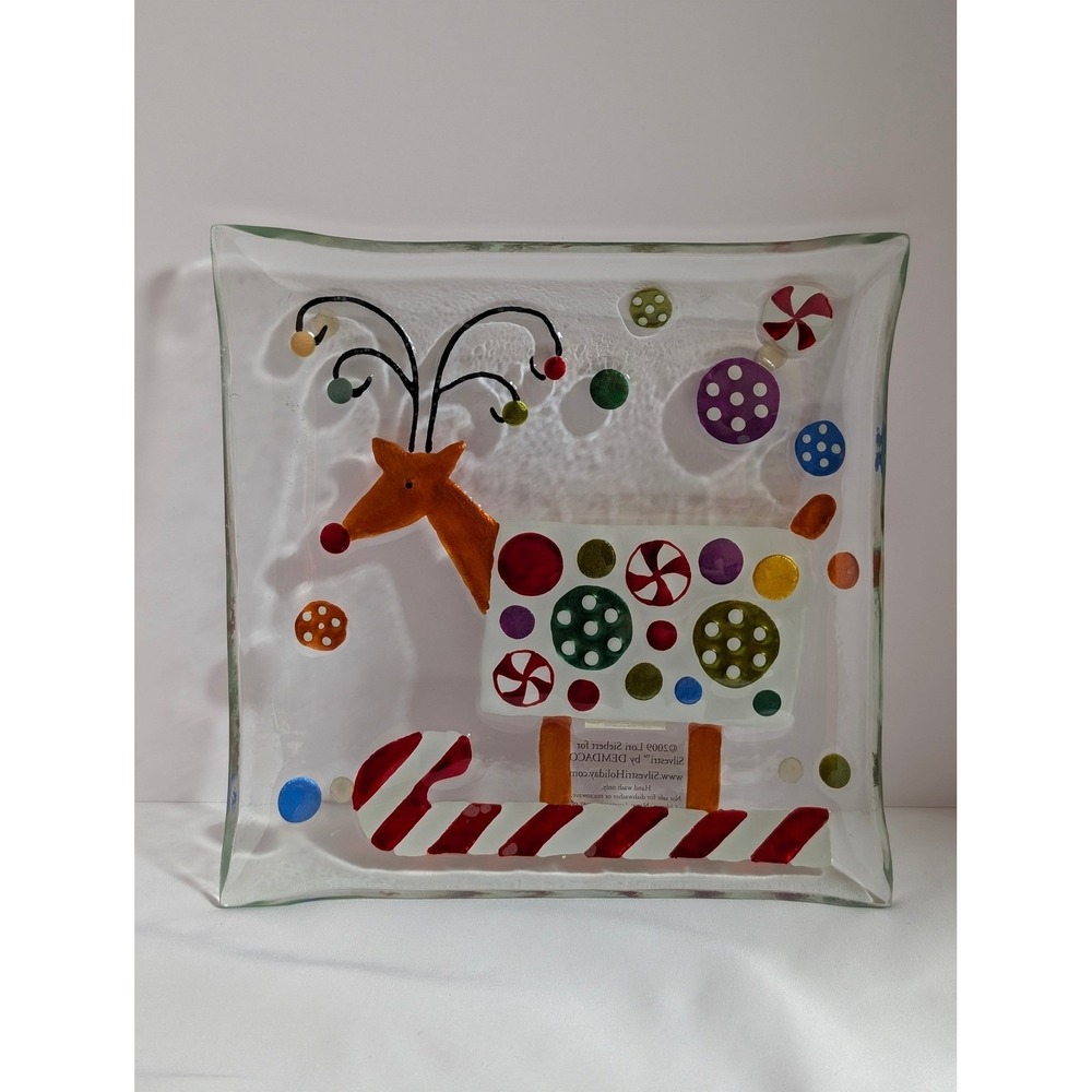 Lori Siebert Silvestri Demdaco Candy Reindeer Square Plate 2009 Christmas Plate